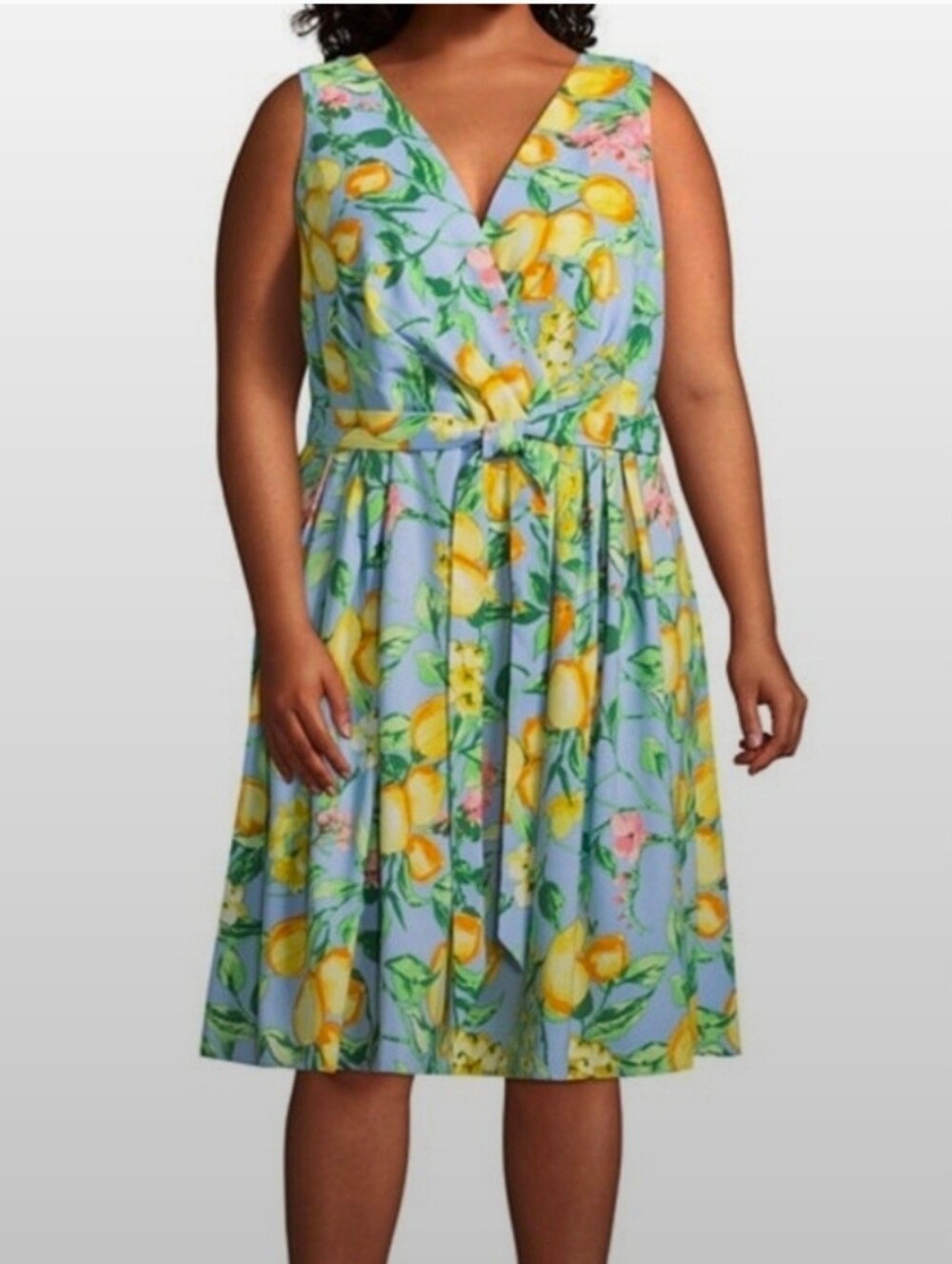 R&K Women's 18W Lemon Print Sleeveless Summer Church Career Wrap Dress NWT
